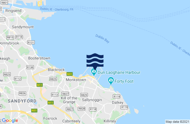 Mapa da tábua de marés em Dún Laoghaire Harbour, Ireland