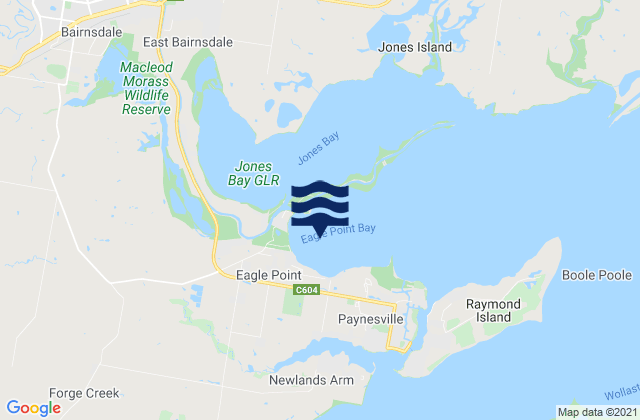 Mapa da tábua de marés em Eagle Point Bay, Australia