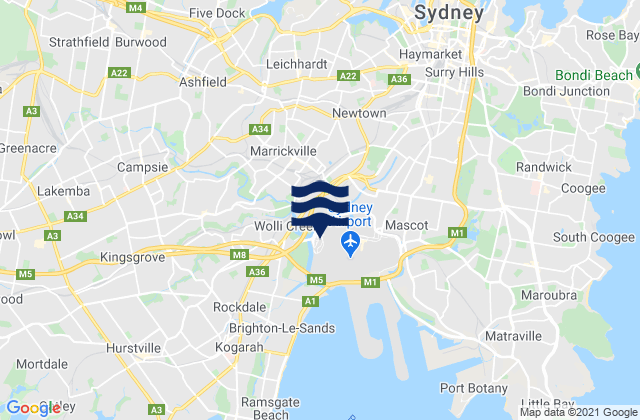 Mapa da tábua de marés em Earlwood, Australia