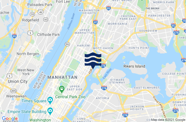Mapa da tábua de marés em East 107th Street, United States