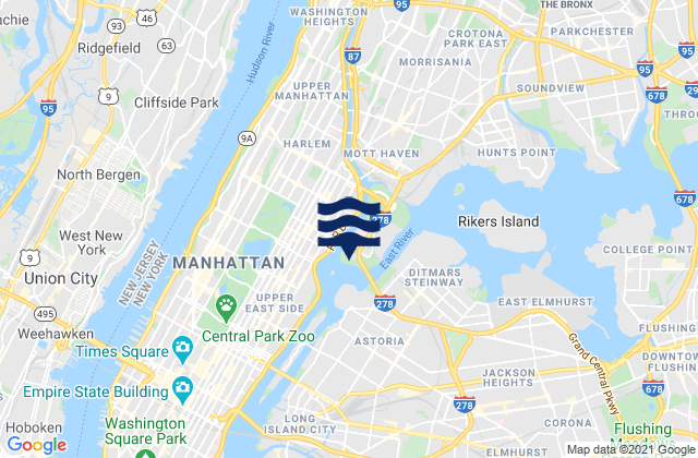 Mapa da tábua de marés em East 110th Street, United States