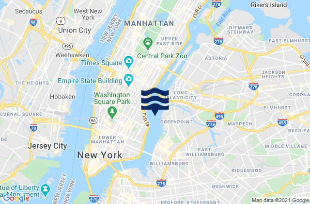 Mapa da tábua de marés em East 19th Street, United States