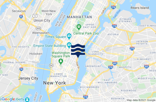 Mapa da tábua de marés em East 27th Street, Bellevue Hospital, East River, United States
