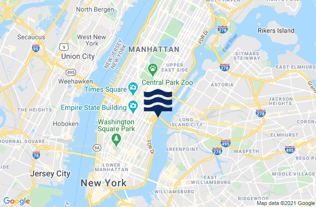 Mapa da tábua de marés em East 41st Street New York City, United States