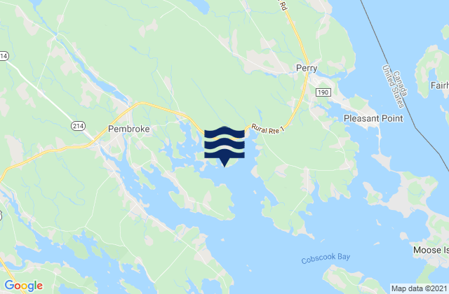 Mapa da tábua de marés em East Bay, Canada