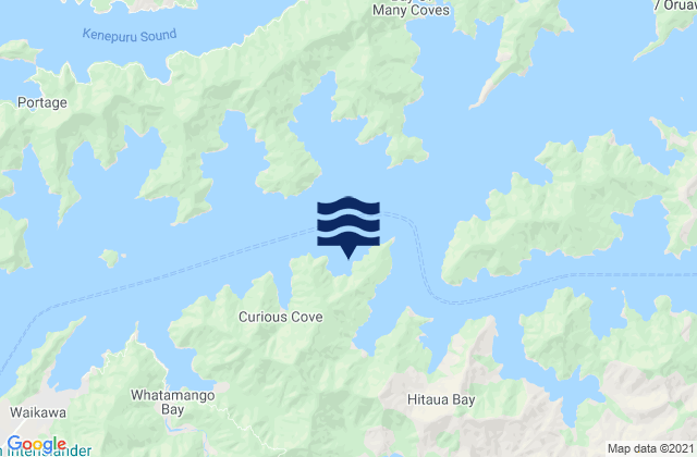 Mapa da tábua de marés em East Bay, New Zealand