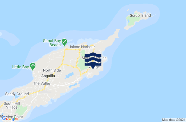 Mapa da tábua de marés em East End, Anguilla