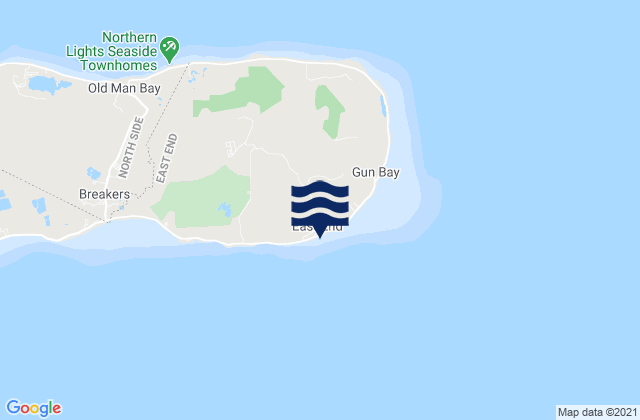 Mapa da tábua de marés em East End, Cayman Islands