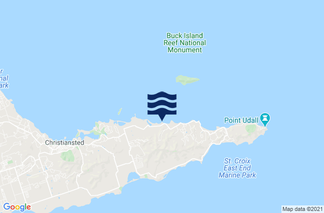 Mapa da tábua de marés em East End, U.S. Virgin Islands