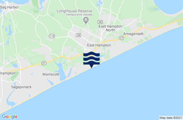 Mapa da tábua de marés em East Hampton Beach, United States