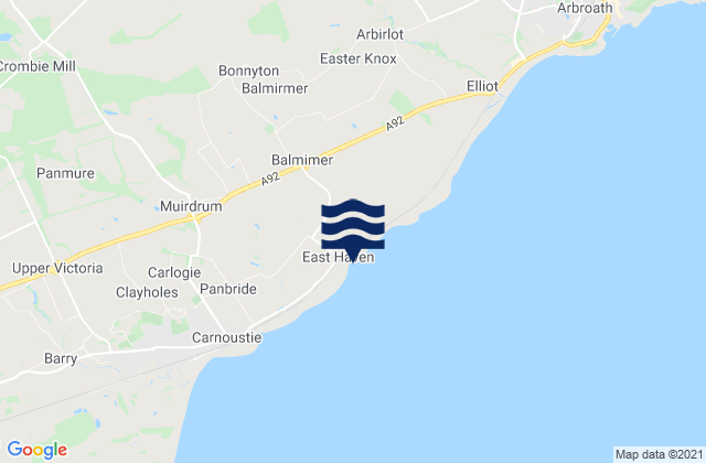Mapa da tábua de marés em East Haven Beach, United Kingdom