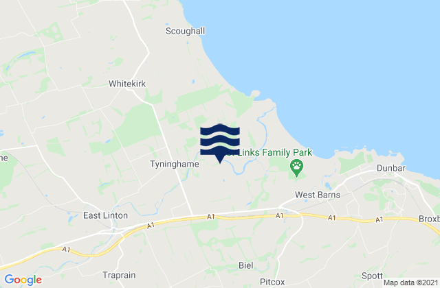 Mapa da tábua de marés em East Linton, United Kingdom