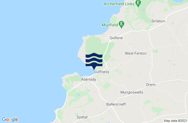Mapa da tábua de marés em East Lothian, United Kingdom