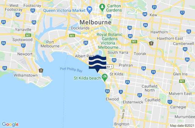 Mapa da tábua de marés em East Melbourne, Australia