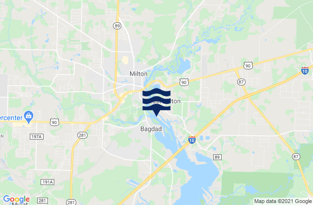 Mapa da tábua de marés em East Milton, United States
