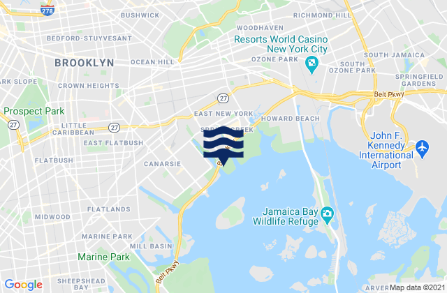 Mapa da tábua de marés em East New York, United States