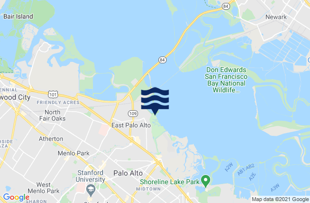Mapa da tábua de marés em East Palo Alto, United States