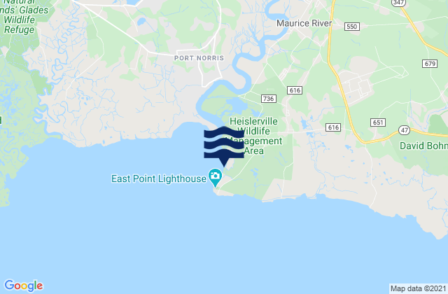 Mapa da tábua de marés em East Point (Maurice River Cove), United States