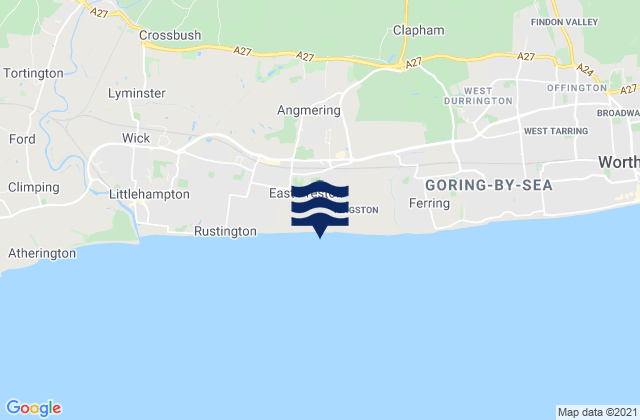 Mapa da tábua de marés em East Preston and Angmering Beach, United Kingdom