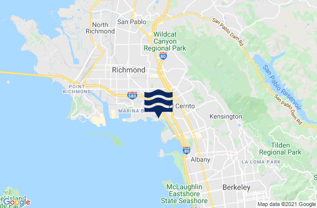 Mapa da tábua de marés em East Richmond Heights, United States