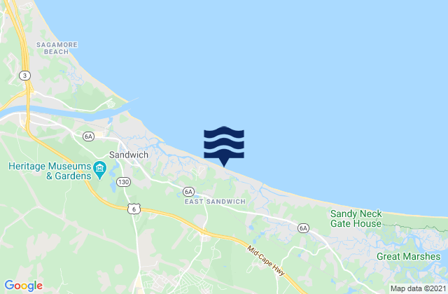 Mapa da tábua de marés em East Sandwich Beach, United States