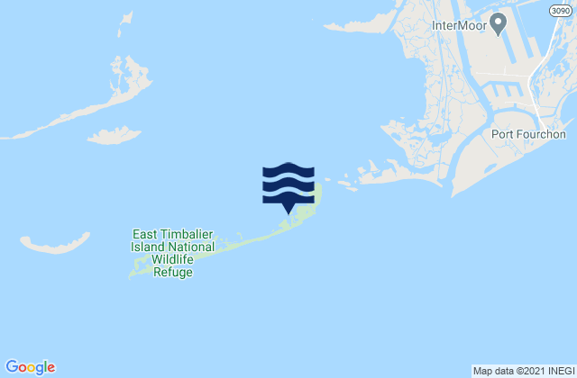 Mapa da tábua de marés em East Timbalier Island Timbalier Bay, United States