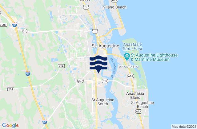 Mapa da tábua de marés em East Tocoi, United States