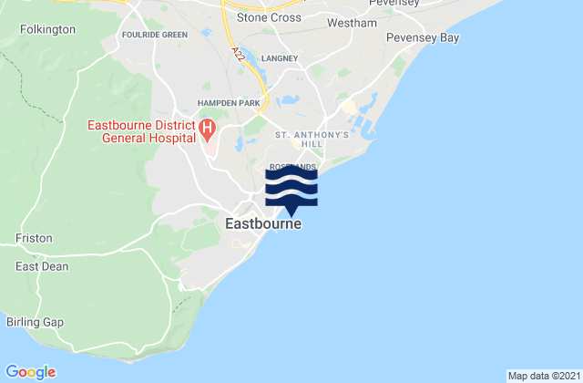 Mapa da tábua de marés em Eastbourne East Beach, United Kingdom