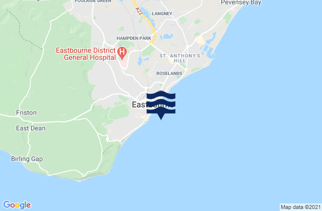 Mapa da tábua de marés em Eastbourne Seafront Beach, United Kingdom