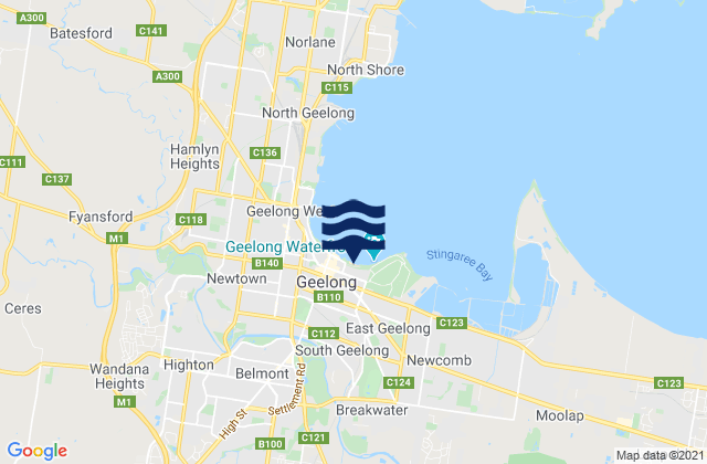 Mapa da tábua de marés em Eastern Beach, Australia