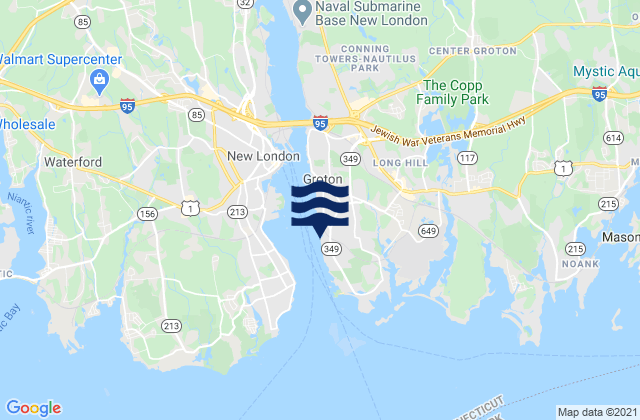 Mapa da tábua de marés em Eastern Point Beach Groton, United States