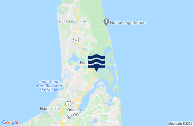 Mapa da tábua de marés em Eastham, United States