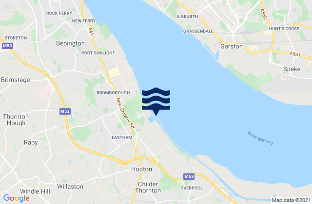 Mapa da tábua de marés em Eastham, United Kingdom