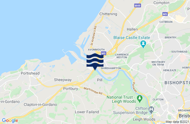 Mapa da tábua de marés em Easton-in-Gordano, United Kingdom