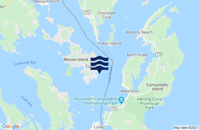 Mapa da tábua de marés em Eastport Friar Roads, Canada