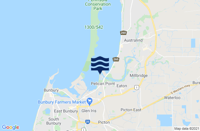 Mapa da tábua de marés em Eaton, Australia