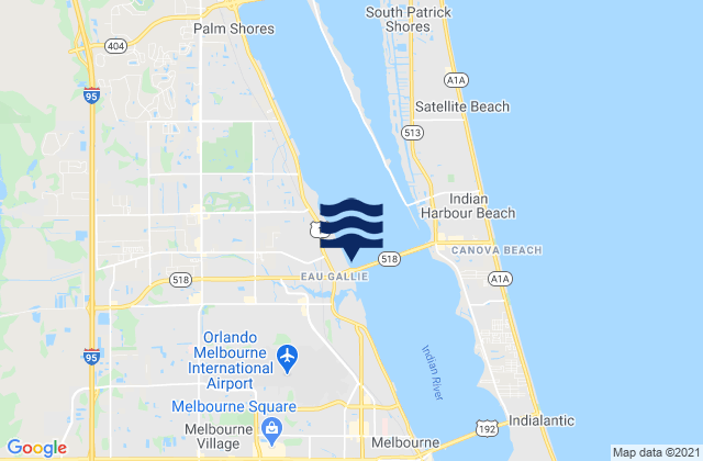 Mapa da tábua de marés em Eau Gallie, United States