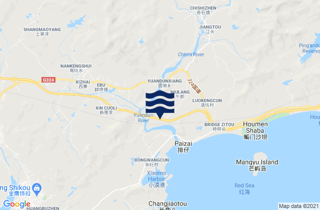 Mapa da tábua de marés em Ebu, China