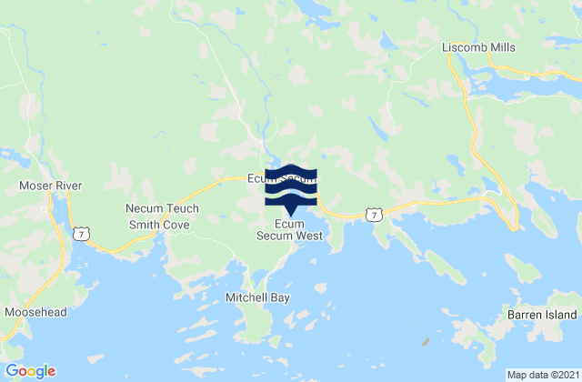 Mapa da tábua de marés em Ecum Secum Harbour, Canada