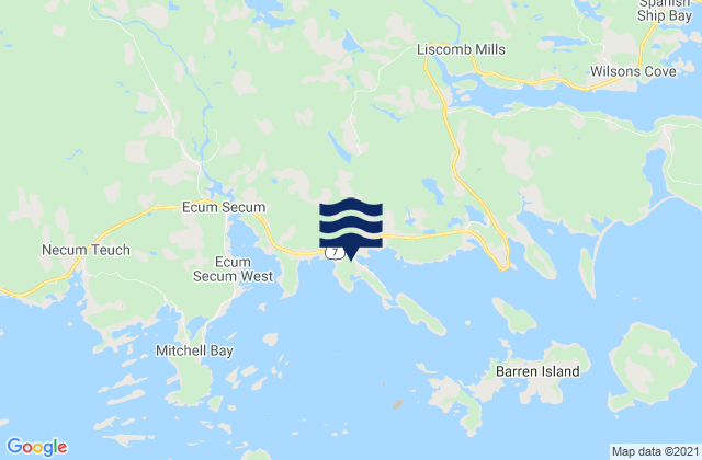 Mapa da tábua de marés em Ecum Secum, Canada