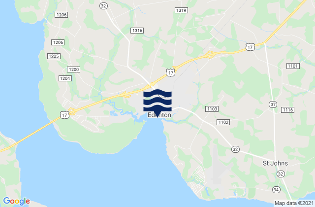 Mapa da tábua de marés em Edenton Bay, United States