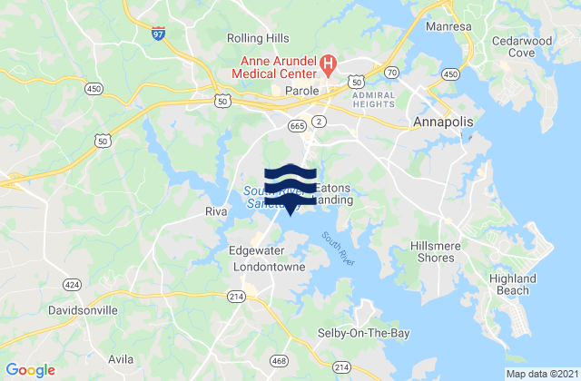Mapa da tábua de marés em Edgewater (South River), United States