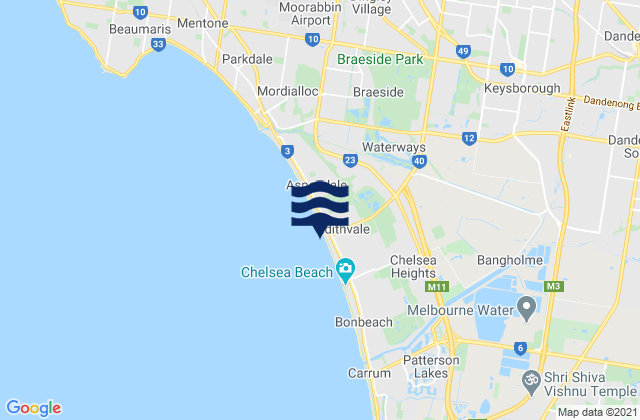 Mapa da tábua de marés em Edithvale, Australia