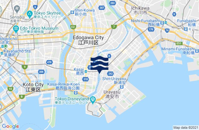 Mapa da tábua de marés em Edogawa Ku, Japan