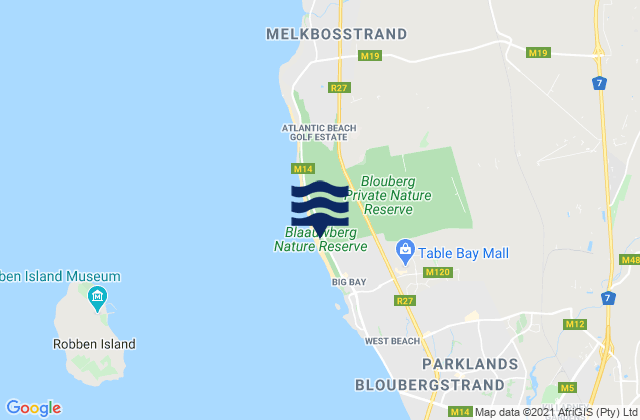 Mapa da tábua de marés em Eerste Steen, South Africa