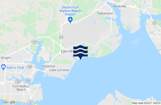 Mapa da tábua de marés em Eglin Village, United States