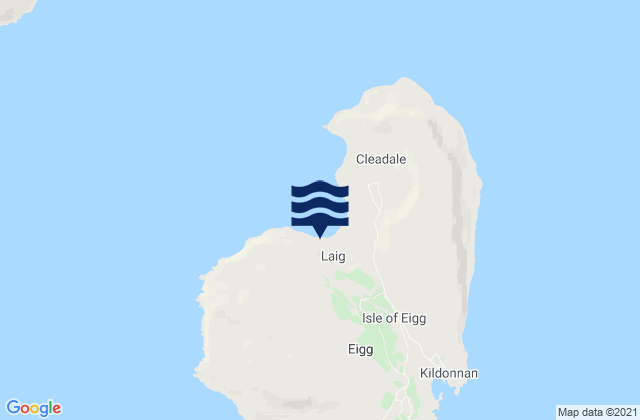 Mapa da tábua de marés em Eigg Island, United Kingdom