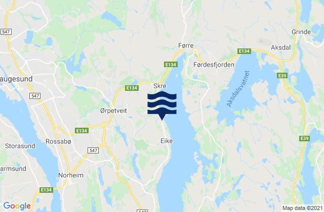 Mapa da tábua de marés em Eike, Norway