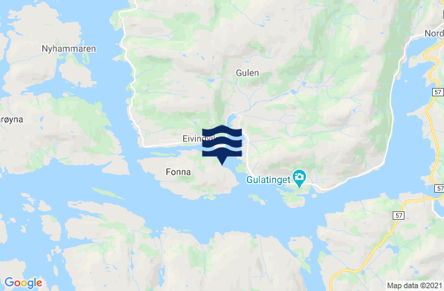 Mapa da tábua de marés em Eivindvik, Norway