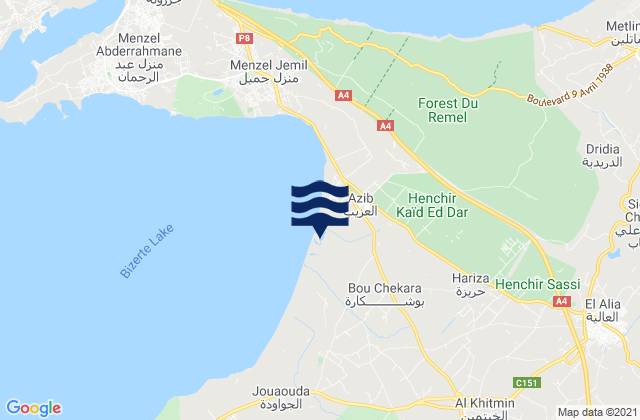 Mapa da tábua de marés em El Alia, Tunisia